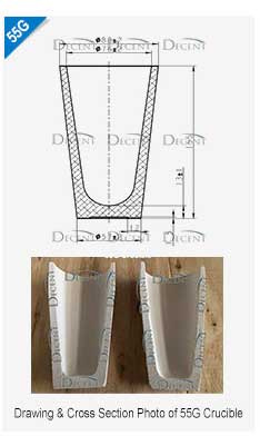 Drawing & Cross Section Photo of 55g Crucible