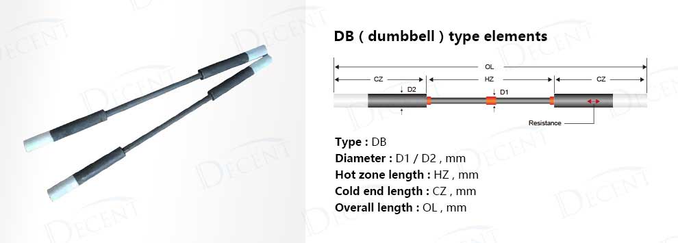DB dumbbell type silicon carbide heater