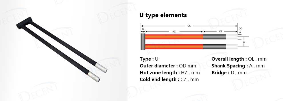 U type silicon carbide heater U type silicon carbide heater