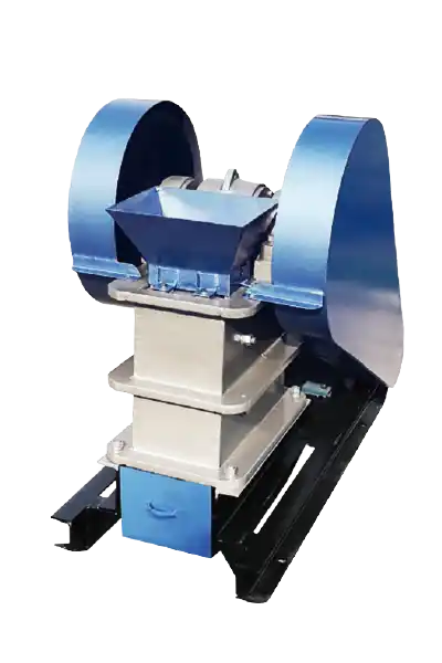 DECENT Lab Jaw Crusher DJC100A and DJC125, heavy-duty dual flywheel lab crushing unit with top feed hopper and under-machine collection drawer