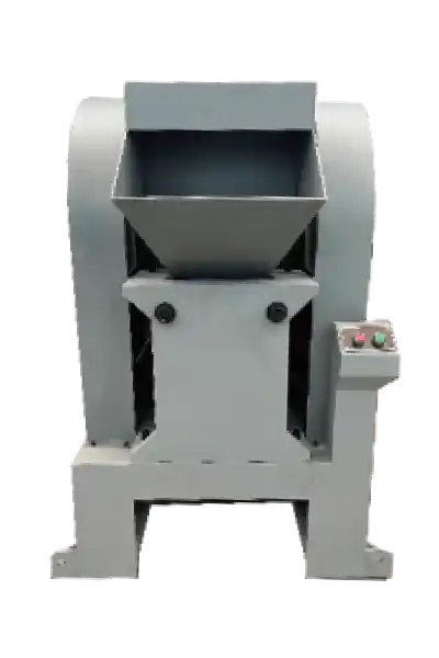 DECENT Lab Jaw Crusher DJC125A, grey heavy-duty lab jaw crusher with large top feed hopper, enclosed flywheel guards and side start/stop control panel