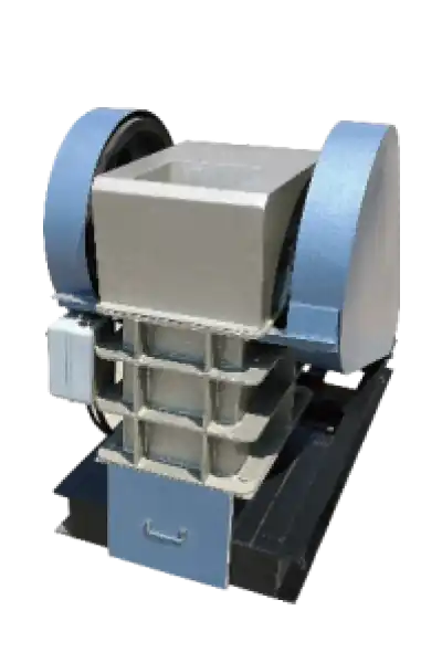 DECENT Lab Jaw Crusher DJC180S and DJC210S, dual flywheel enclosed lab crushing unit with sealed top feed chamber and under-machine sample collection drawer