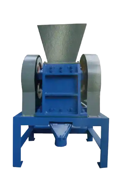 DECENT Lab Jaw Crusher DJC80F and DJC80G, blue twin-flywheel laboratory crusher with large feed hopper and bottom discharge spout