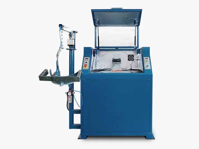Blue DECENT Lab Pulverizer Mill DP2000 with an open lid, showing its internal grinding chamber and external bowl lifting assist.