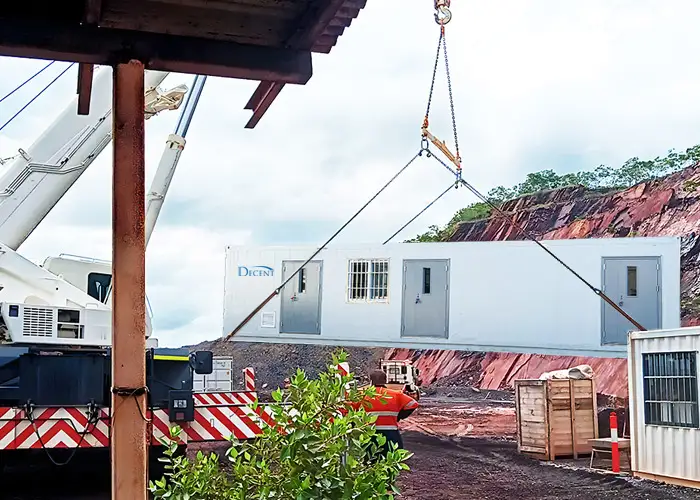 Container Laboratories - DECENT Turnkey Solution 1 DECENT Australia Project 2025 - DECENT mobile containerized laboratory being lifted by a crane at a mining site in Australia