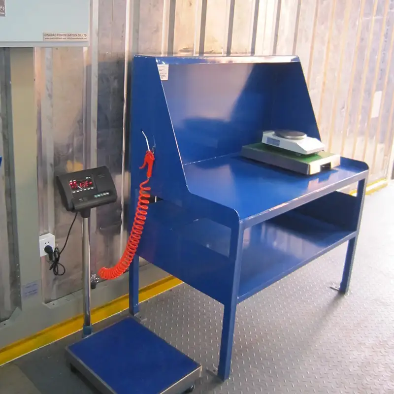 Revolutionary Container laboratory of sample preparation: 2015 South Korea Project 3 DECENT blue weighing station and separate floor scale, showing a complete weighing solution for a laboratory or industrial environment.