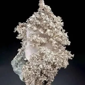 5 Stunning The Minerals Types That Will Amaze You - Nature's Hidden Treasures 6 A delicate, intricate mass of bright, metallic-silver filigree and arborescent crystals on a light-colored rock matrix, showcasing the beauty of natural silver.