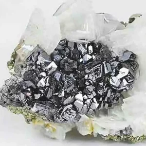 5 Stunning The Minerals Types That Will Amaze You - Nature's Hidden Treasures 28 A dense cluster of shiny, metallic-gray galena crystals, a lead sulfide mineral, in a perfect cubic formation on a white matrix.
