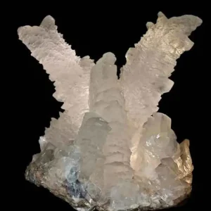 5 Stunning The Minerals Types That Will Amaze You - Nature's Hidden Treasures 13 A delicate, white and translucent mineral formation of selenite gypsum, also known as plaster, with a feathery, winged shape on a dark background.
