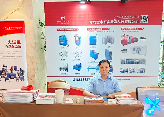 Highlights of 2025 International Gold Industry Development Conference 4 Qingdao Mars Labtech (DECENT Group) representative at 2025 International Gold Industry Development Conference booth, showcasing lab equipment.