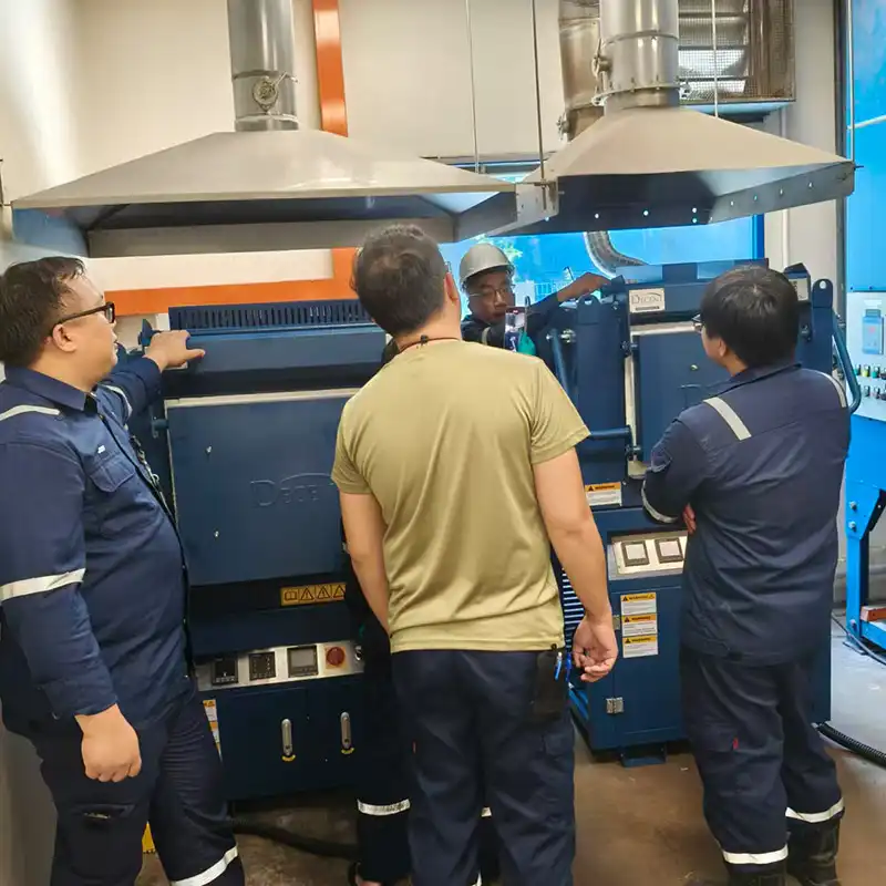 Fire Assay Laboratory Equipment Triumph: Qingdao Decent Group Completes Critical Singapore Upgrade 2025 6 Equipment installation discussion
