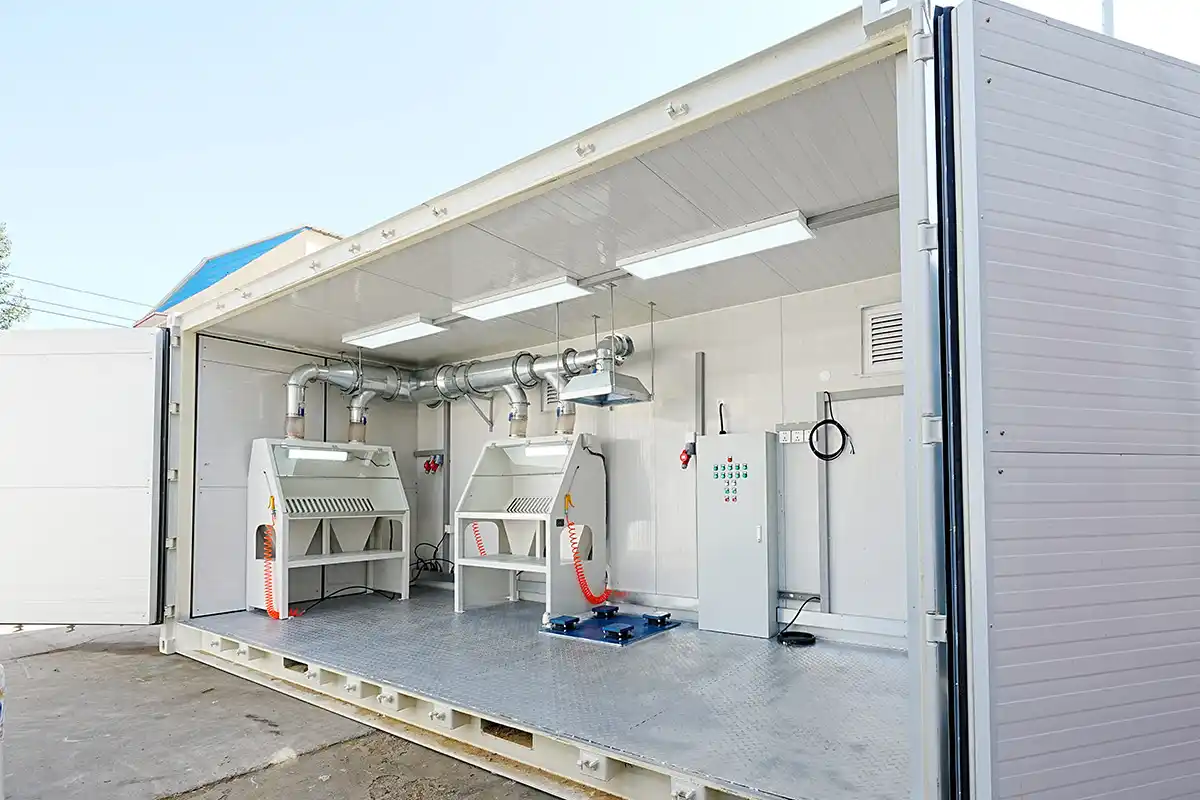 Interior layout of a mobile sample preparation lab from Qingdao Decent Group, featuring a well-organized and fully equipped workspace.