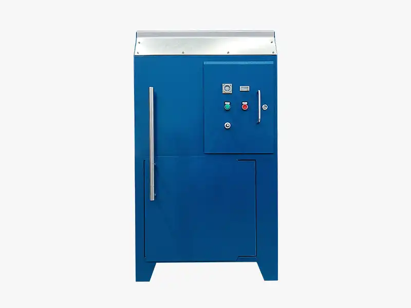 Industrial blue machine with open door