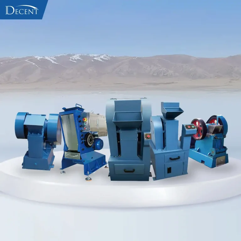 Full range of DECENT mineral sample preparation equipment by Qingdao Decent Group, against a desert mining backdrop,rugged lab jaw crusher, rugged lab jaw crusher