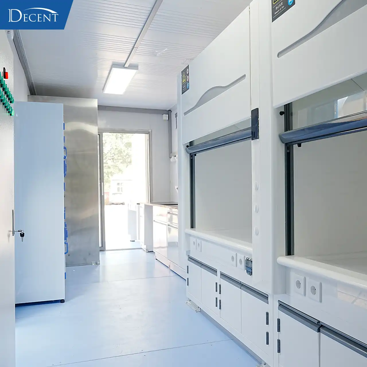 DECENT's Advanced Mobile Laboratories: Redefining the Power of On-Site Analysis 13 Chemical fume hood in DECENT mobile mineral lab for safe handling of acids and fluxes during sample preparation