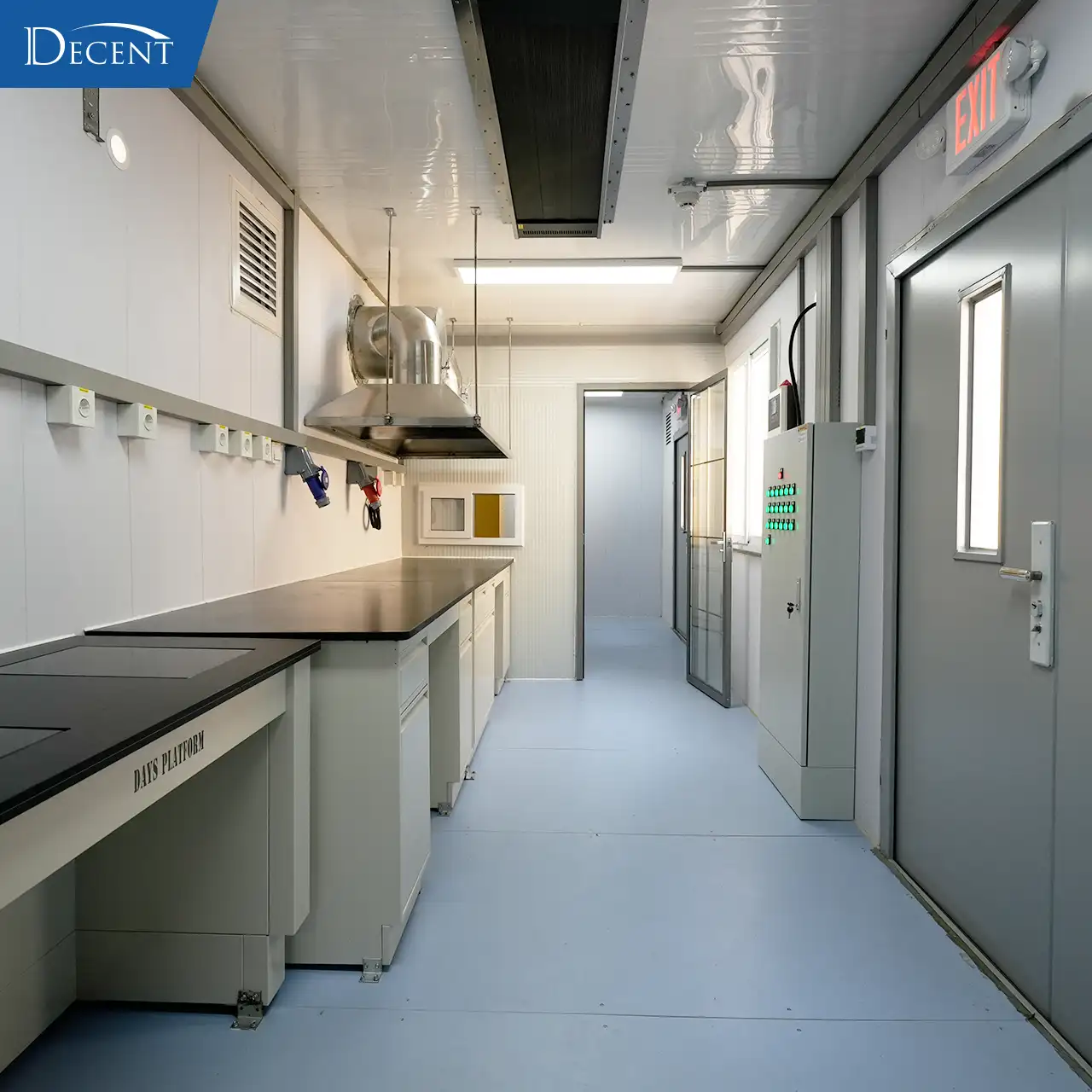 Qingdao Decent Group balance station and pellet press area in Australia XRF analysis container lab, high-precision on-site critical minerals testing workspace