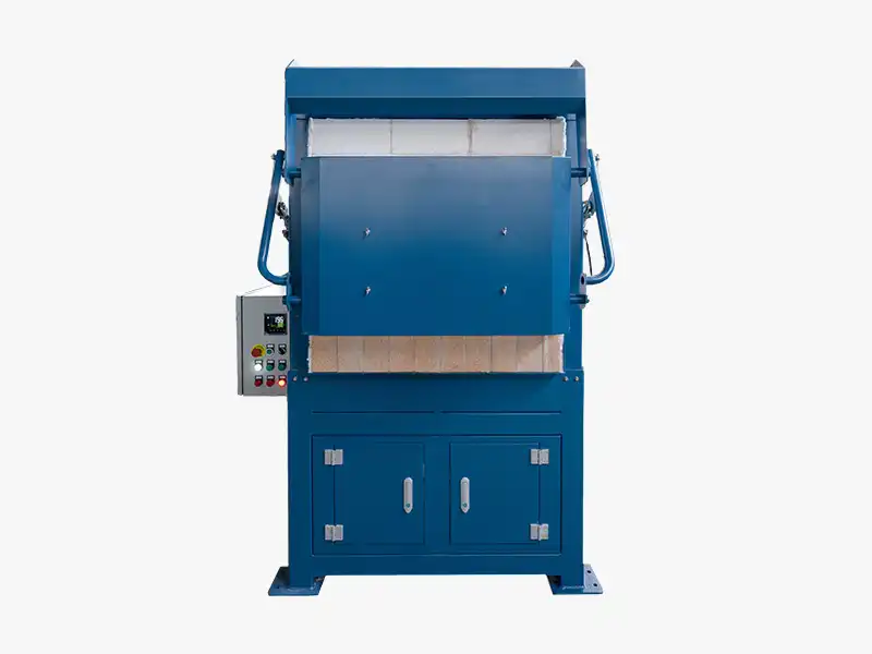 Qingdao Decent Group multi-fuel cupellation furnace front view with control panel and built-in storage cabinet