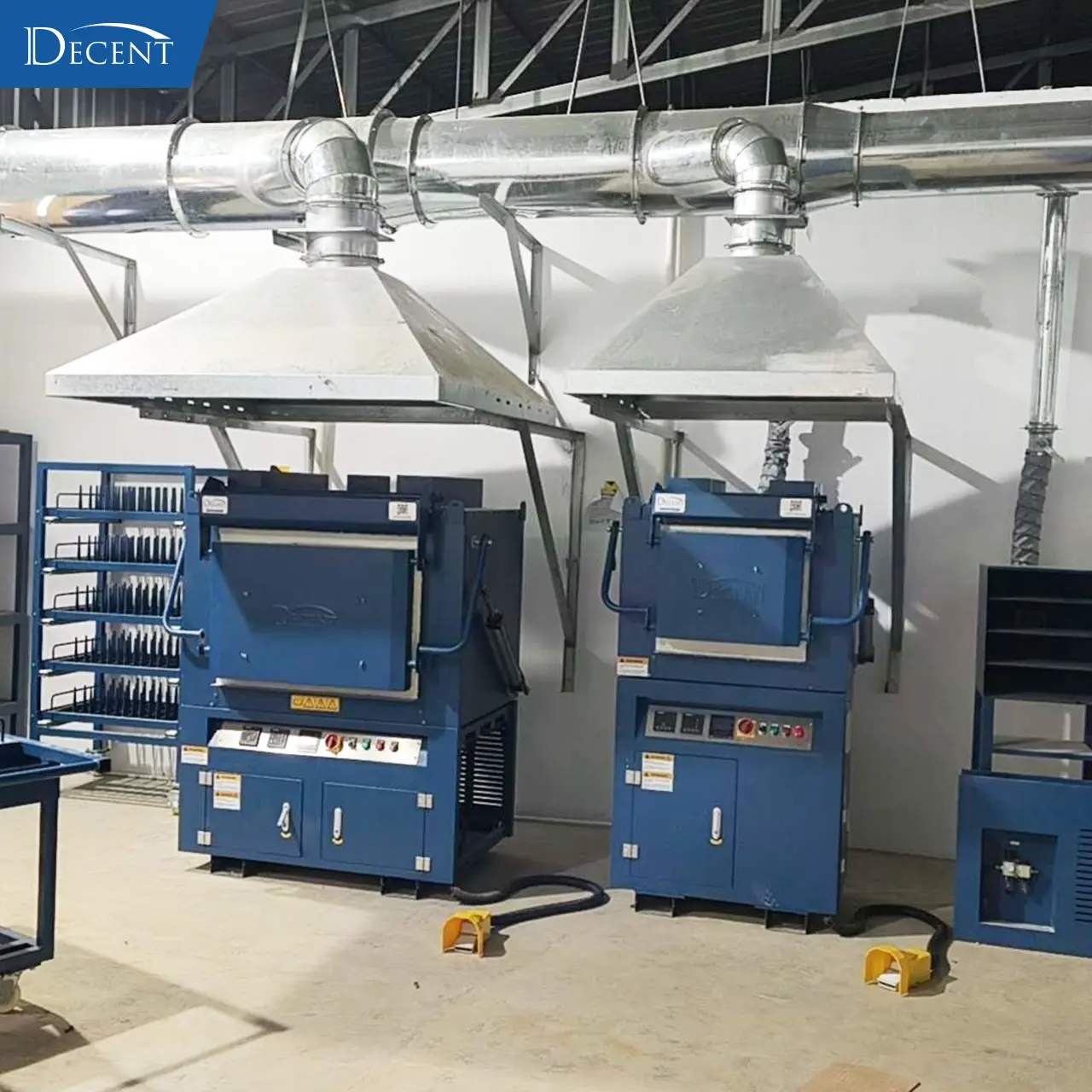 Installed fusion furnace and cupellation furnace with fume extraction system for fire assay workflow integration by Qingdao Decent Group